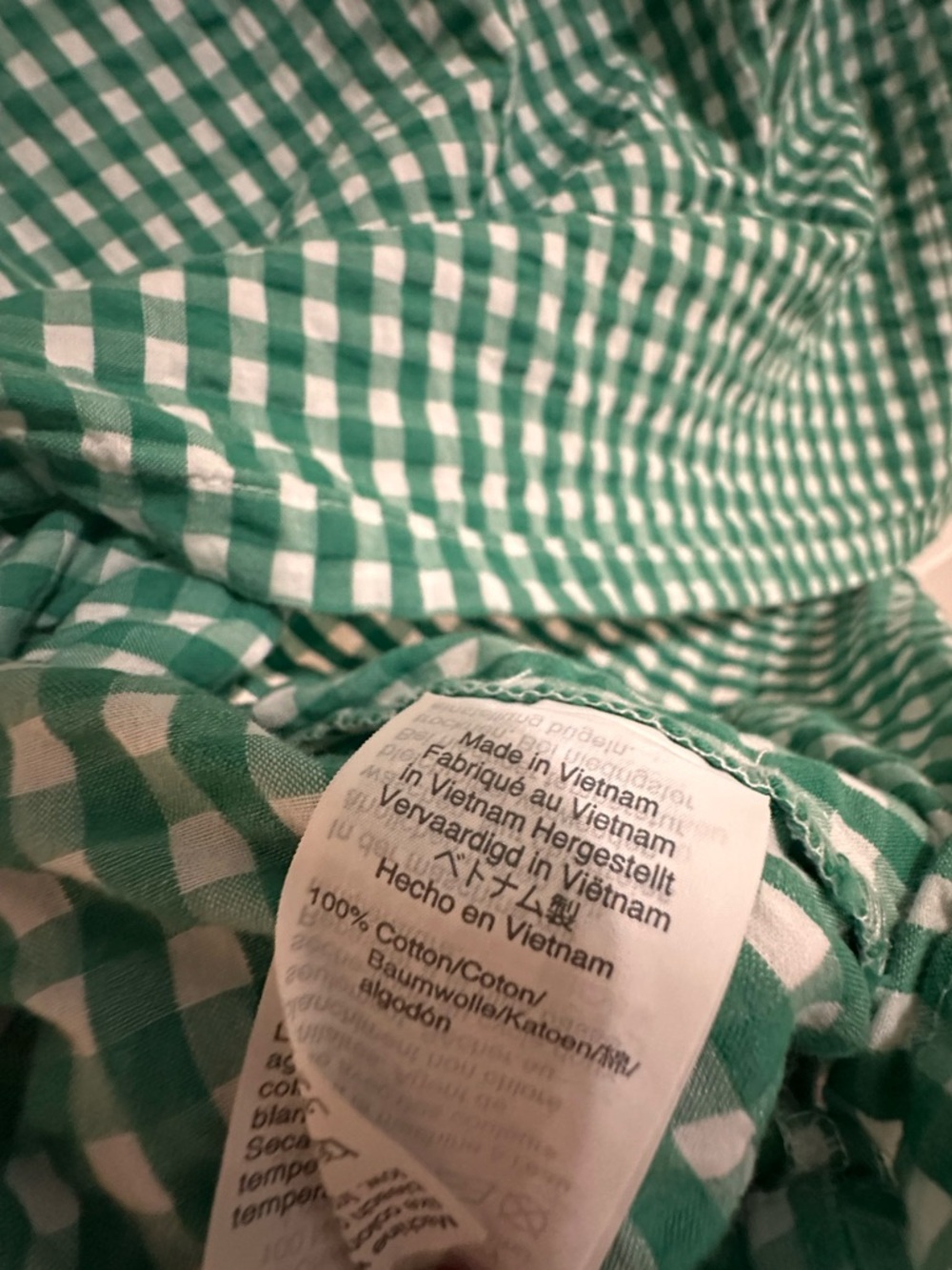 J.Crew Seersucker Gingham Peasant Top In Green And White Size Small - Picture 6 of 6